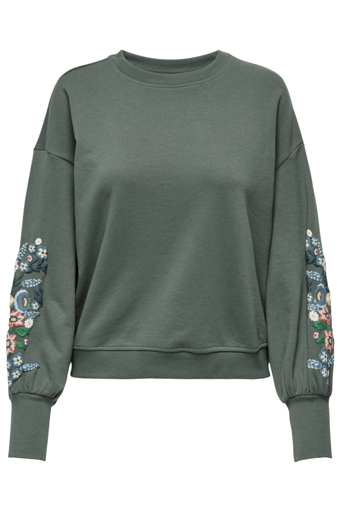 ONLBROOKE L/S O-NECK FLOWER SWT NOO 15216364 BALSAM GREEN/SLEEVE MULTI FLOWERS
